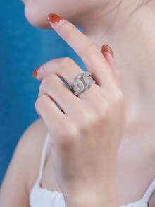 Anillo de Moissanita de plata de ley 925, adecuado para banquetes, fiestas, ocasiones oficiales, festivales, Día de San Valentín, compromiso, boda, aniversario, regalo de cumpleaños, con certificado - Plateado - Ver 4