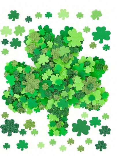 200pcs St. Patrick's Day Shamrock Glitter Stickers, Foam Stickers Self-Adhesive, Shamrock Shaped Stickers Double-Sided, DIY Crafts, Pet Accessories, Shoes & Hats Decoration, St. Patrick's Day Decorations, Holiday Shamrock Stickers For Creative Projects