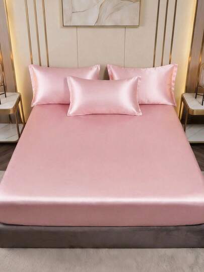 1 st. lyxigt satinlakan, sängkläder, madrassöverdrag, enfärgat hudvänligt, lätt silkeslent mjukt bekvämt sovrumssängkläder, madrasskydd, djup ficka, passar twin/full/queen/king size, maskintvättbar rosa, perfekt julklapp