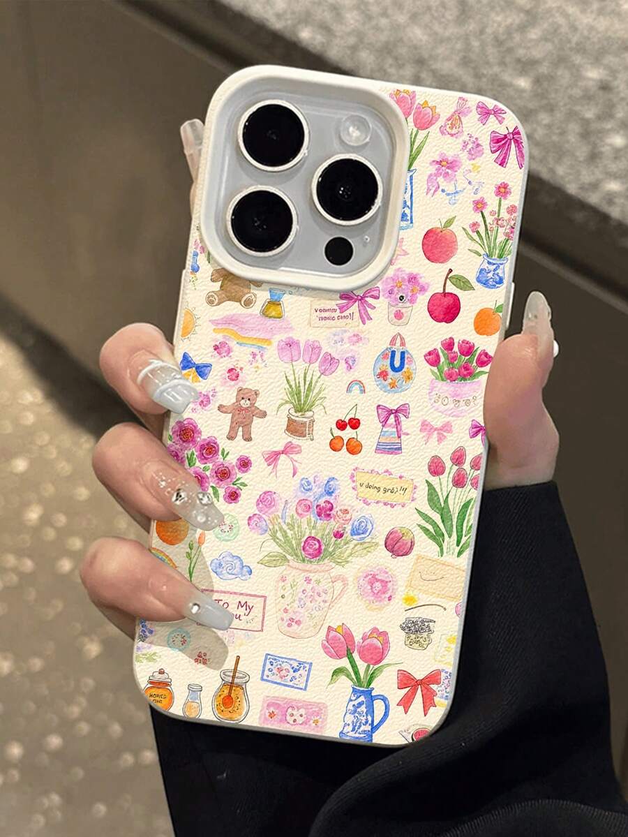 花朵图案 1 件装 水彩花卉软壳保护套,防水防震防滑,兼容苹果及其他手机 - 彩色 - 查看 1