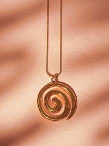 1件不锈钢复古简约风格项链，女士款，金色螺旋圆形蛇形链吊坠，适合日常佩戴 - Necklace - 查看 3