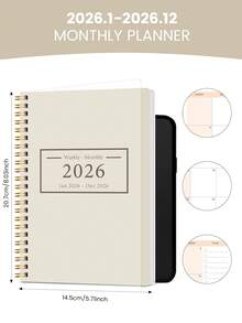 Trees A5 螺旋裝訂 2026年1月至2026年12月全年日曆，附備註、待辦清單與每月概覽頁，適合返校、居家、桌面裝飾，女性文具禮品 - 香檳色 - 查看 4