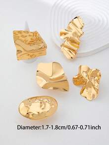 5pcs Oversized Gold Tone Organic Metal Exaggerated Ring Set, Thick Stackable Rings For Women Daily, Date, Party Jewelry - Gold - View 3