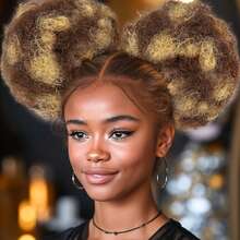 Afro Bun Hair Puff Fluffy Kinky Curly Ponytail Extensions Hairpieces Brown Mix Blonde Synthetic Updo Afro Donut Chignon Hairpieces Extensions For Women And Girls 8 Inch/10inch/12inch Afro Puff Hair Bun - Blonde Highlight - View 13