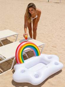 Flotador inflable en forma de nube arcoíris con portavasos - Material de PVC, ideal para fiestas de verano y diversión en la playa, juguete inflable para piscina - Imagen - Ver 9