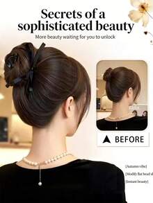 发髻式合成假发，带夹式发夹，蝴蝶结假发，适合日常佩戴。 - 彩色 - 查看 6