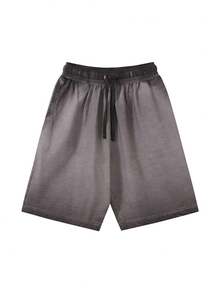 Men's Gradient Wash Shorts, 100% Cotton, Suitable For Outdoor, Beach, Sports, And Fitness Summer Wear. Men Loose-Fitting Cotton Shorts,Also Suitable As Personalized T-Shirts, Men's Shorts, Boyfriend Gifts, And Easter Gifts. - 雙漸變灰色 - 查看 3