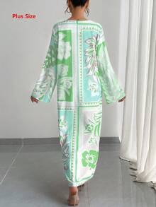 1件大尺碼女款阿拉伯風長袍，寬鬆優雅休閒度假洋裝，傳統阿拉伯服飾，春秋款 - 綠色 - 查看 2