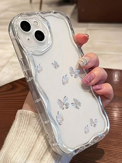 1pc Creative Butterfly Wave Shaped Screen Edge Protective Phone Case Compatible With IPhone 7/8/X/XR/XS Max/11/12/13/14/15/16/17 Pro Max, Galaxy A14/A15/A16/A17/A04/A05/A06/A07/A54/A55/A56/A57/A34/A35/A36/A37/S26/S26 Plus/S26 Ultra, Transsion SMART7/8/9/10