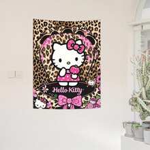 SANRIO 1 Tấm thảm treo tường - Họa tiết da báo dễ thương, treo dọc, phù hợp cho phòng ngủ, ký túc xá, phông nền tiệc, phông nền chụp ảnh - Họa tiết cổ điển trang trí nội thất, quà tặng cho người hâm mộ - Nhiều màu - Xem 3