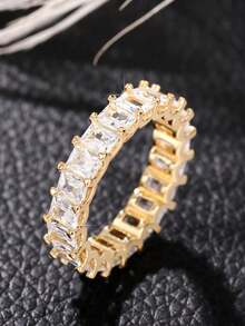 1 PC Gorgeous Cubic Zirconia Ring For Women For Valentine's Day Gift Wedding Anniversary Party Jewelry - Yellow Gold - View 3