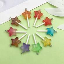 10个树脂棒棒糖吊坠，可爱糖果星星爱心棒棒糖吊坠，可爱钥匙扣吊坠，适用于DIY手链、项链、耳环等首饰制作 - 彩色 - 查看 3