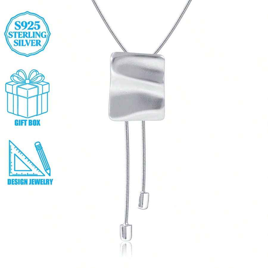 1pc Elegant 925 Silver Geometric Cube Pendant Necklace For Women, Suitable For Daily Wear, Parties, And As A Gift For Her - Silver - View 1