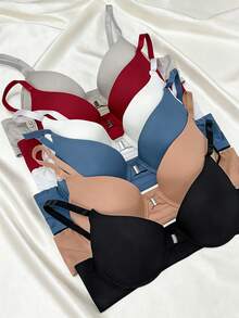 6Pzs Sujetadores B cup Push-Up Sin Costuras con Encaje, Detalles de Lunares - Sujetadores Cómodos y Deportivos para Tallas Grandes y Pequeñas - 3301-6 piezas - Ver 7