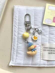 1个男女通用卡通植绒鸭钥匙扣，可爱黄白小鸭配饰，学生手机壳包挂件 - 彩色 - 查看 2