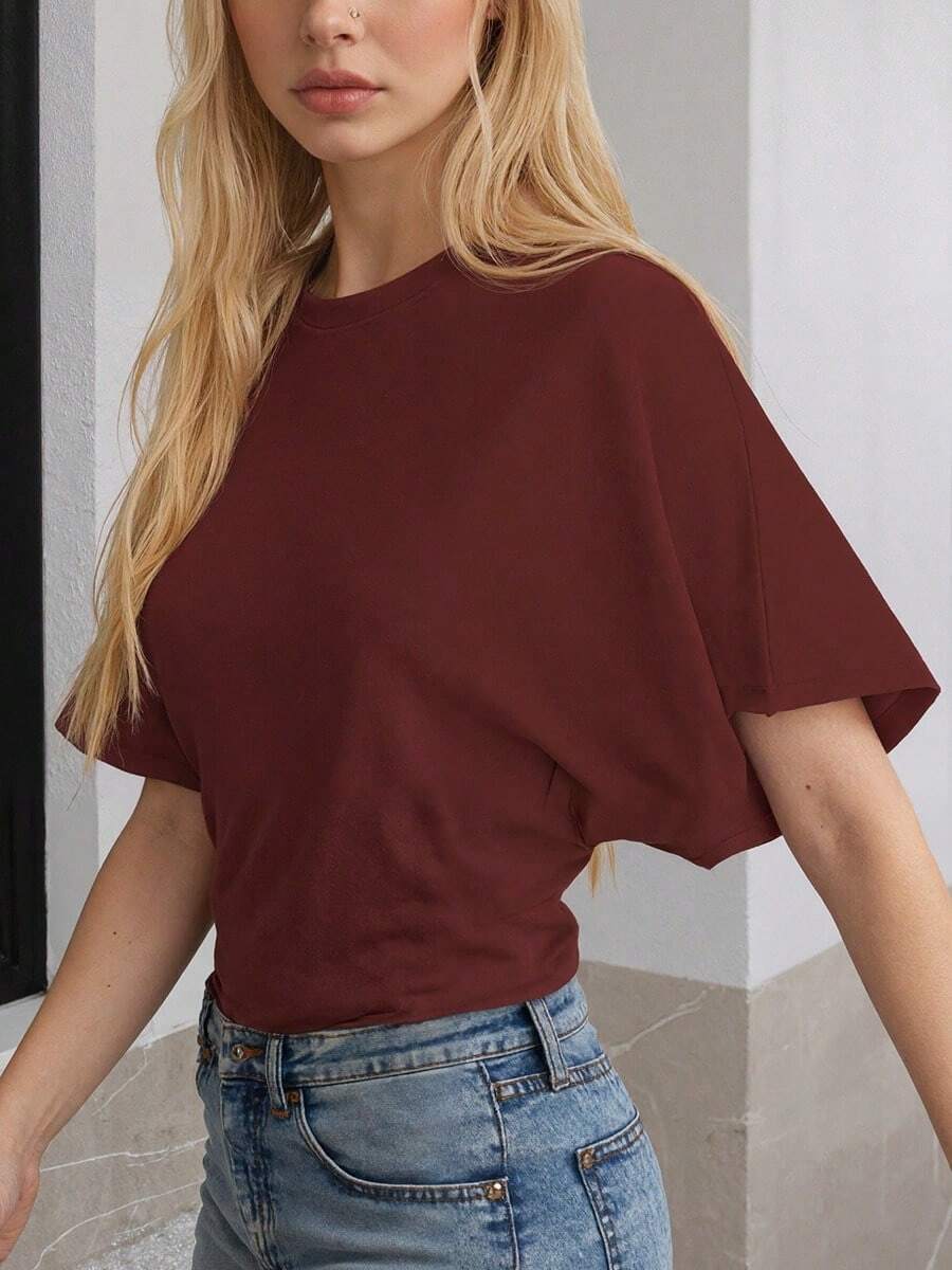 Burgundy Casual T-Shirt, Back To School Season, Women's Sports Top Summer