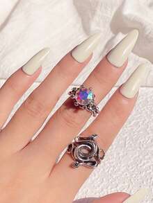 2件套时尚独特蛇形戒指套装（女士款） - 復古銀色 - 查看 10