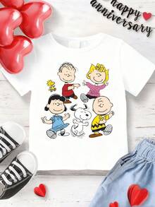SNOOPY-Cute Value Full! Peanut Comics Family Photo T-Shirt With White Background And Colorful Childlike Design, A Cartoon Top That Babies Love So Much - 白色 - 查看 4