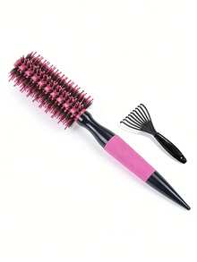 女士巴西美发造型梳 - 亮粉色和黑色尼龙/猪鬃混合梳齿，陶瓷梳筒，耐热梳齿，适用于巴西式头发护理，可搭配直发器/卷发棒使用，适合普通发质，粉黑配色，沙龙和家用皆宜，符合人体工学的舒适手柄设计，干湿两用，经久耐用，精准度高 - 彩色 - 查看 14