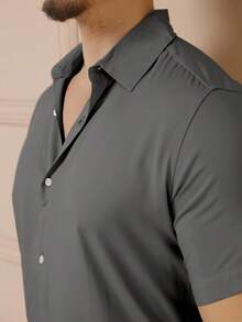 YLF MODAS Men's Short-Sleeved Button-Down Dress Shirt - Plain - Grey - View 5