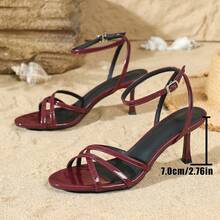 女士尖头细高跟凉鞋，性感优雅露趾绑带派对礼服鞋 - 酒紅色 - 查看 8