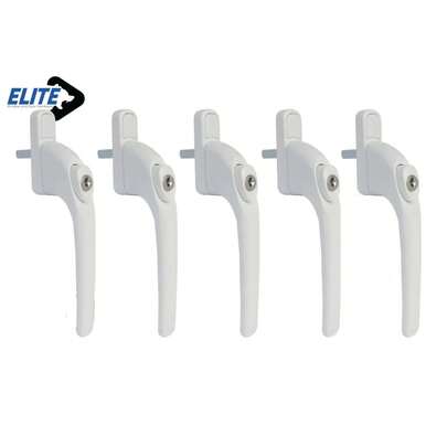 100 X Elite UPVC Universal Espag White Window Handles Key Locking - 40mm Spindle