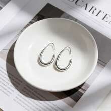 1对简约日常款304不锈钢双C耳环：奢华小众，尽显高级美感 - 銀色 - 查看 1