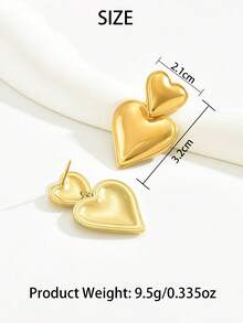 1 Pair Stainless Steel Heart Shaped Earrings, Delicate Elegant Unique Design, Suitable For Daily Wear - Earring - View 6