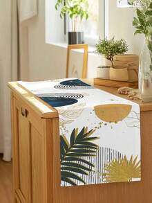 1 pieza Camino de mesa con estampado de hojas en estilo bohemio, bufanda de tocador con rayas geométricas de primavera/verano, adecuado para decoración de cocina y mesa de comedor en reuniones en el hogar, para uso en interiores y exteriores - azul y naranja - Ver 7