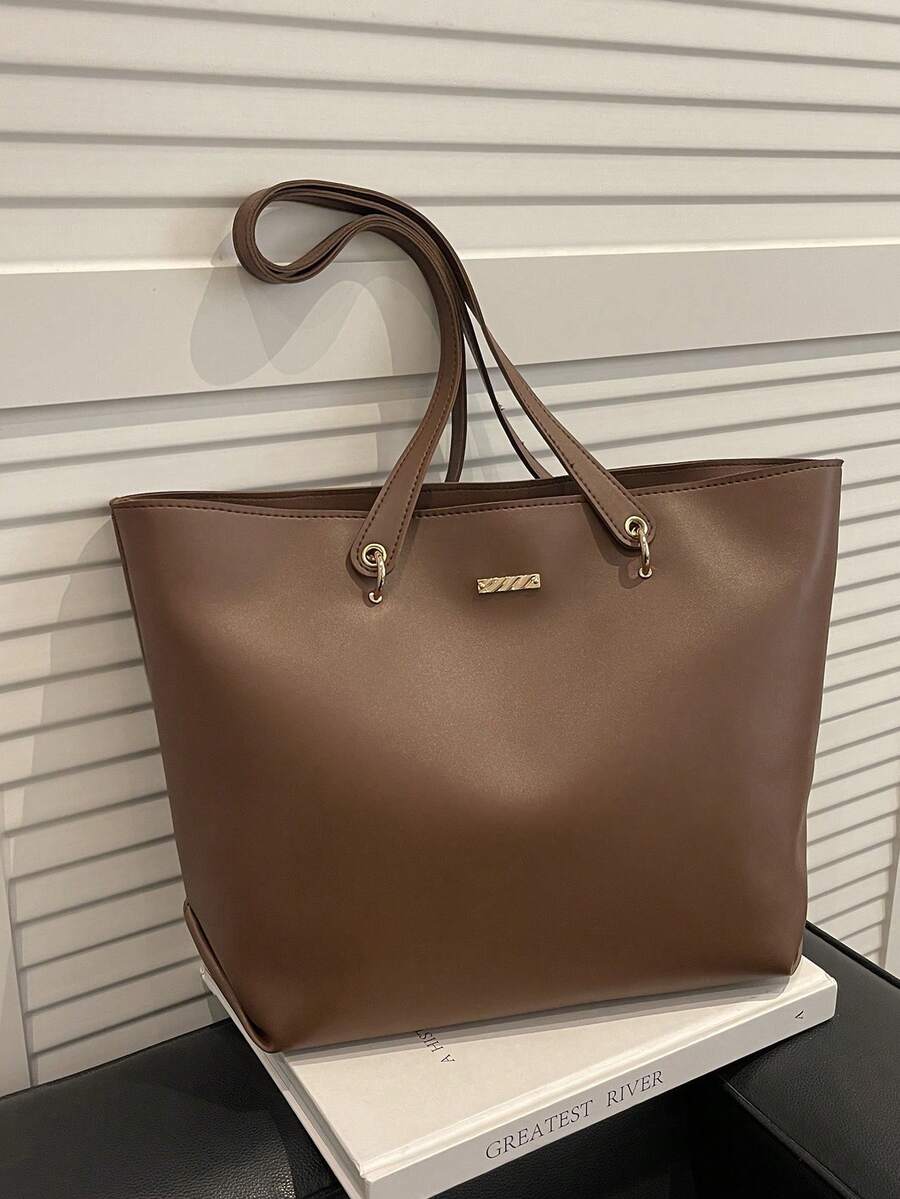 Women's Quilted Fashion Large Capacity One Shoulder Tote Bag, Magnetic Closure, Casual Street Style, Suitable For Photography, Daily Commute - Brown - View 1