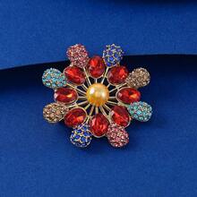 1 Stück neue farbenfrohe Sonnenblumen Brosche, Legierung Glas Strass Blumen Brosche Anstecknadel, Cardigan Clip um Kleiderschäden zu verhindern - Rot - Übersicht 2