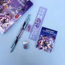 KPOP Witch Hunting Girl Group Stationery Set, Includes 2 Pencils, 1 Ruler, 1 Pencil Sharpener, 1 Eraser, 1 Notebook, Suitable As Birthday, Party, Back To School, Easter Gift - Multicolor - View 5