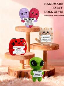 1pc Handmade Crochet Desktop Positive Energy Decor, Cute Cartoon Keychain Gift For Best Friends, Sisters, Girlfriends, Mothers, Grandmothers, Unisex, Positive Attitude, Creative Party, Valentine's Day, Plush Doll Decoration - Multicolor - View 2