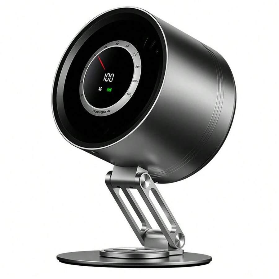 REMAX RS-ZF13數顯渦輪旋轉金屬風扇 雙風筒100檔風速 4000mAh鋰電池 Type-C快充 鋁合金材質 - 鈦灰色 - 查看 1