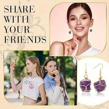 1对手工水晶水滴耳环，女士款，天然原石紫水晶吊坠耳环，疗愈水晶耳环 - 多色 - 查看 3