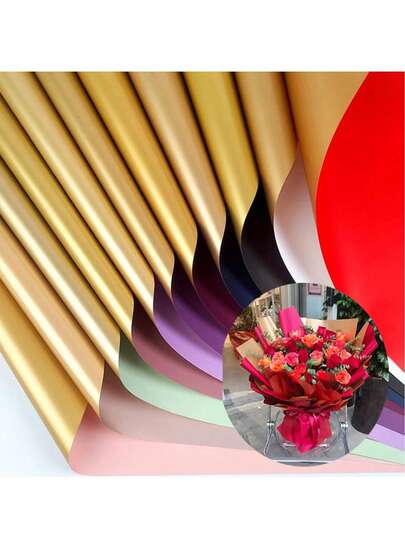 20pcs Gold Floral Bouquet Wrapping Paper, Dual-Color Waterproof Fresh Flower Wrapping Paper, Multi-Color DIY Craft Wrapping Paper, Gift Wrapping Paper, Suitable For Holiday Flower Packaging, Valentine's Day, Gift Packaging, Great For Gifting