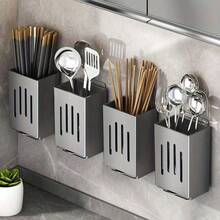 1 pieza/2 piezas Soporte para utensilios de cocina con bandeja de goteo y 2 ganchos - Fácil de instalar - Montado en la pared o de pie Estante para palillos - Diseño de varios compartimentos, adecuado para accesorios de cocina de autocaravana o cocina de camping al aire libre - Multicolor - Ver 4