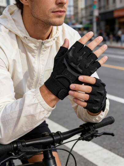 1 Pair Half Finger Cycling Gloves - Protective Shock-Absorbing Anti-Slip Breathable Biking Gloves For Men Women Mountain Road Cycling Outdoor Sports