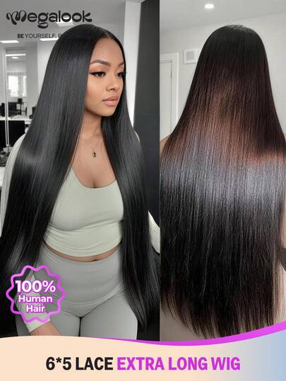 MEGALOOK 36inch 6x5 Long Length Silky Straight Wig 100% Human Hair - Pre Cut Lace Glueless Wig Transparent Lace Closure Pre Bleached & Pre Plucked Natural Hairline No Glue Beginner Friendly Natural Black Wig - Long-Lasting Lightweight Cap All-Day Comfort Minimal Shedding For Daily Use Office Ready Corpse Bride Halloween Vibes