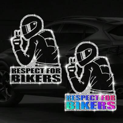 1pc Respect For Cyclists Theme Motorcycle Sticker Sparkling Sticker Imitation Diamond Material Self Adhesive No Residual Adhesive Easy To Install Suitable For Car Bumpers, Trucks, Motorcycles, Glass Windows, Laptops Best Gift