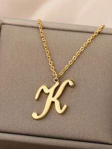 1件装A-Z字母吊坠项链，女士款，18K镀金不锈钢字母链吊坠项链，时尚生日珠宝礼物 - 金黃色 - 查看 3