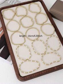 14颗波西米亚金色CCB珠子，仿珍珠多层手链套装，适合女性日常佩戴、度假、派对等场合。 - 彩色 - 查看 5