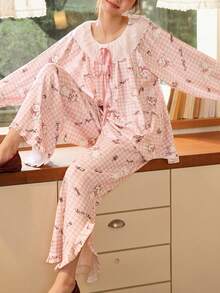 2pcs Disney Marie Cat Print Cotton Pajama Set, Long Sleeve, Spring/Autumn - Pink - View 4