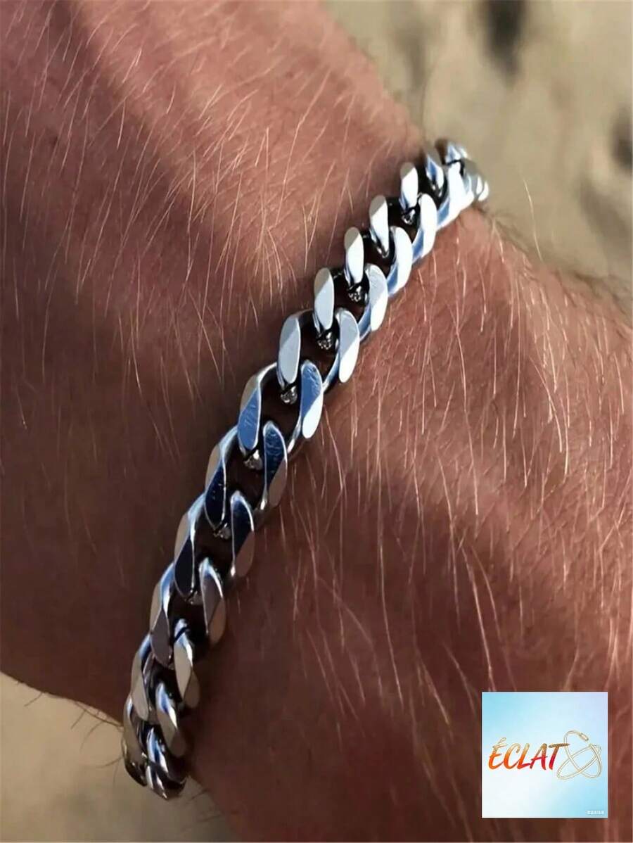 1pc Men's Stainless Steel Chain Bracelet Fashion Minimalist Design With Smooth Surface Perfect For Daily Wear Or Gift Giving JPHP - Bạc - Xem 1