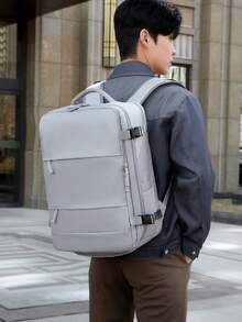 Expandable Backpack, Men's Large Capacity School Bag, Business Trip Luggage, Backpack, Travel Bag, Women's Computer Bag - Grey - View 4