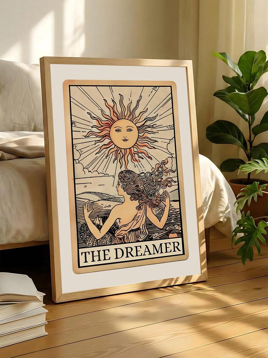 1张《梦想家》塔罗牌印刷品，灵性艺术波西米亚风装饰，神圣女性海报，神秘绘画，女巫主题墙面艺术，冥想印刷品，女巫礼物，送给朋友的理想礼物，卧室艺术印刷品，客厅装饰，办公室装饰，厨房装饰，浴室装饰，墙面艺术，墙面装饰，家居装饰，房间装饰，帆布墙面艺术，海报，带框墙面艺术，可选画框 - B - 查看 1