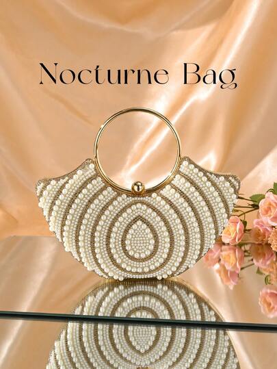 תיק קלאץ' לנשים בעיצוב פנינים 1pc, תיק חתונה יוקרתי ואלגנטי, עוצב לנשים אציליות, מתאים לשמלות ערב ולאירועים רשמיים, מוסיף קסם חינני לשמלות ערב לנשים