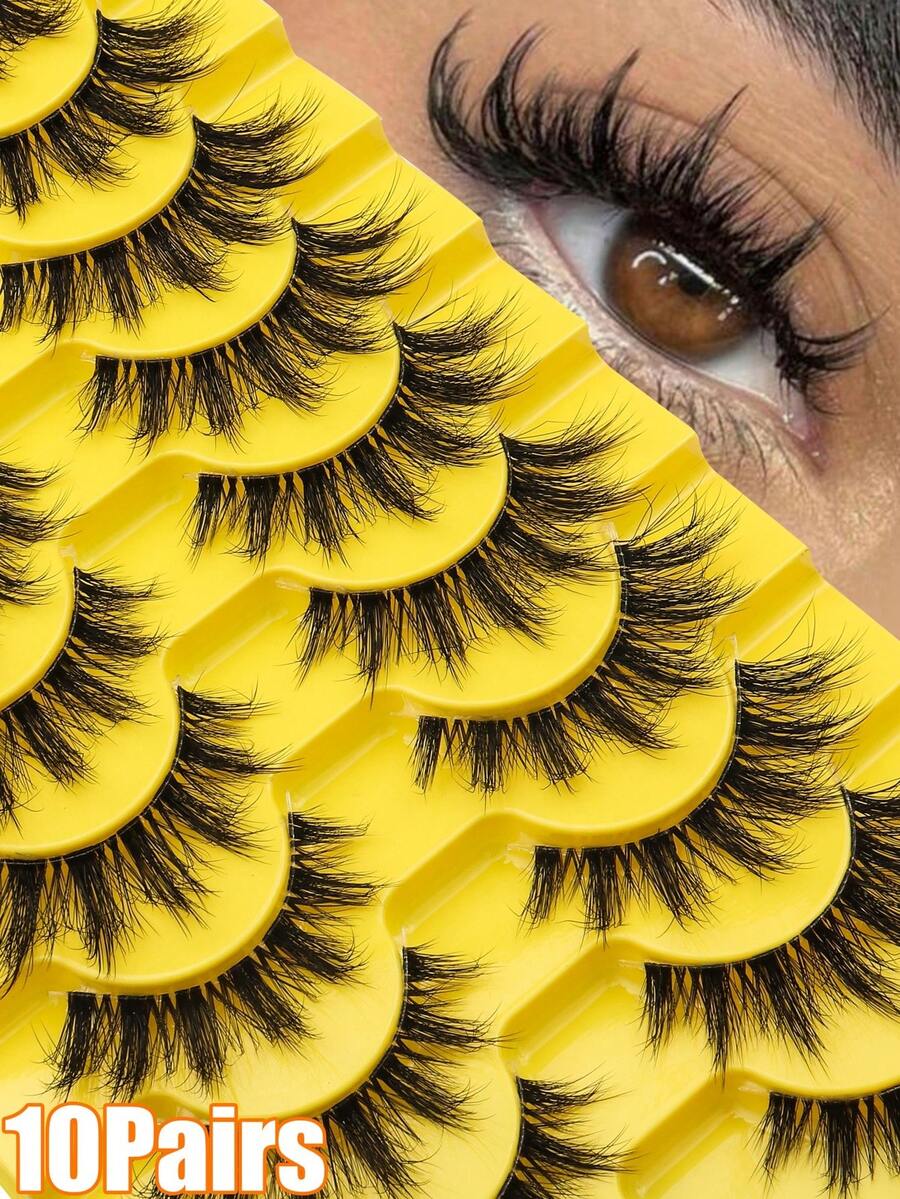 10 Pairs Value Pack False Eyelashes, Cat Eye Lashes, Natural Look 3D Fluffy Lightweight Soft Thick Reusable Eyelashes, Beginner Friendly, Suitable For Daily, Party, Date And All Occasions - Doe-eyed Lashes - View 1