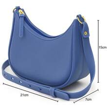 Kit Bolsa Meia Lua Feminina de Ombro Transversal + Carteira Emborrachada Impermeável - Azul - Visão 6