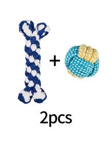 2pcs Dog Chew Toy Set - Realistic Bone Shaped + Knotted Ball, Handmade Durable Chewing Teeth Cleaning Interactive Fetch Toy - Multicolor - View 9